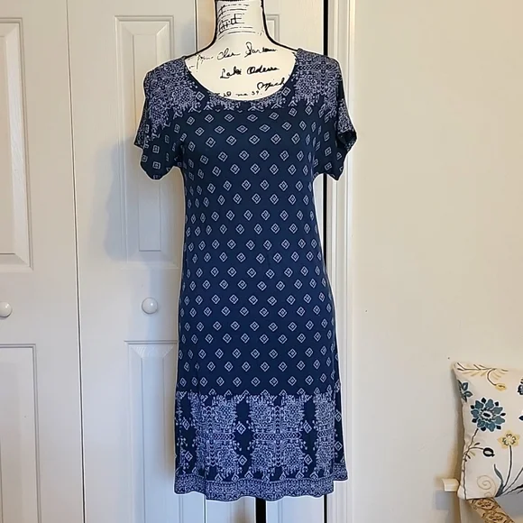 Lucky Brand Womens Woven Printed Casual Dress Blue Xs